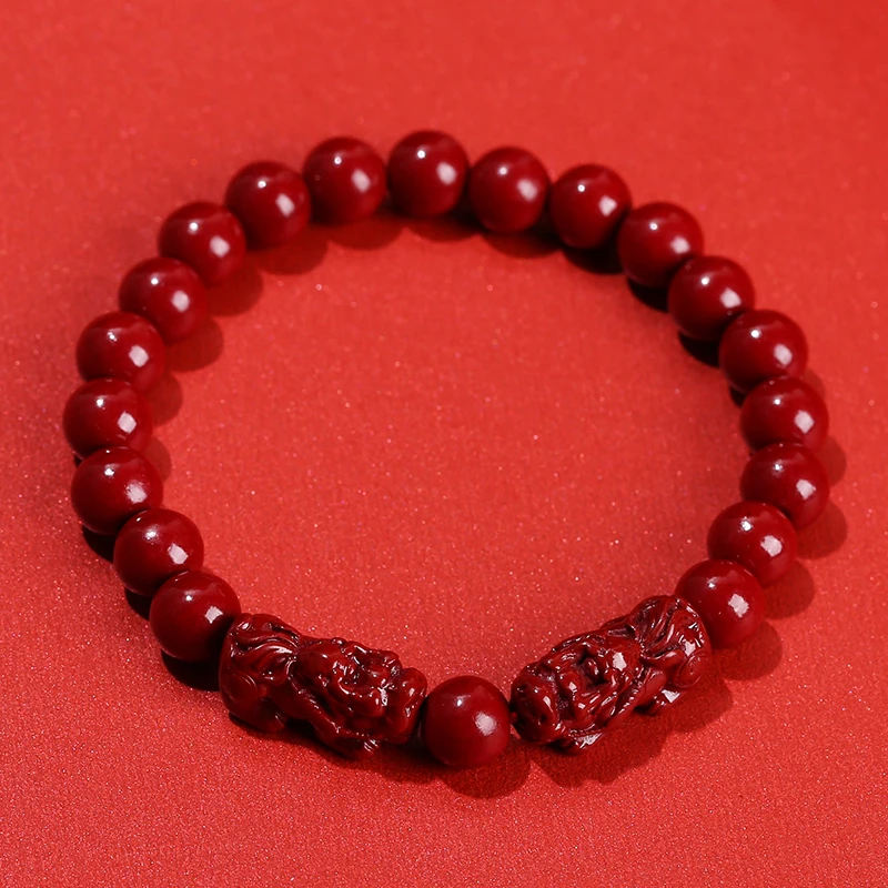 JD Natural Cinnabar Real Bead Bracelets Women Men Change Lucky Wealth Protection Hand String Pixiu Carved Vintage Bangles Gift