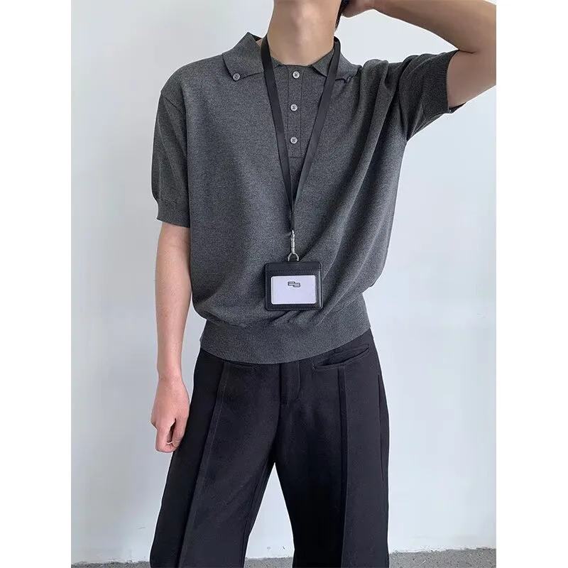 

Summer Fashion New Short Sleeve Shirt Men'S Casual Simple-Shirt Trendy Solid Color Versatile Knitwear