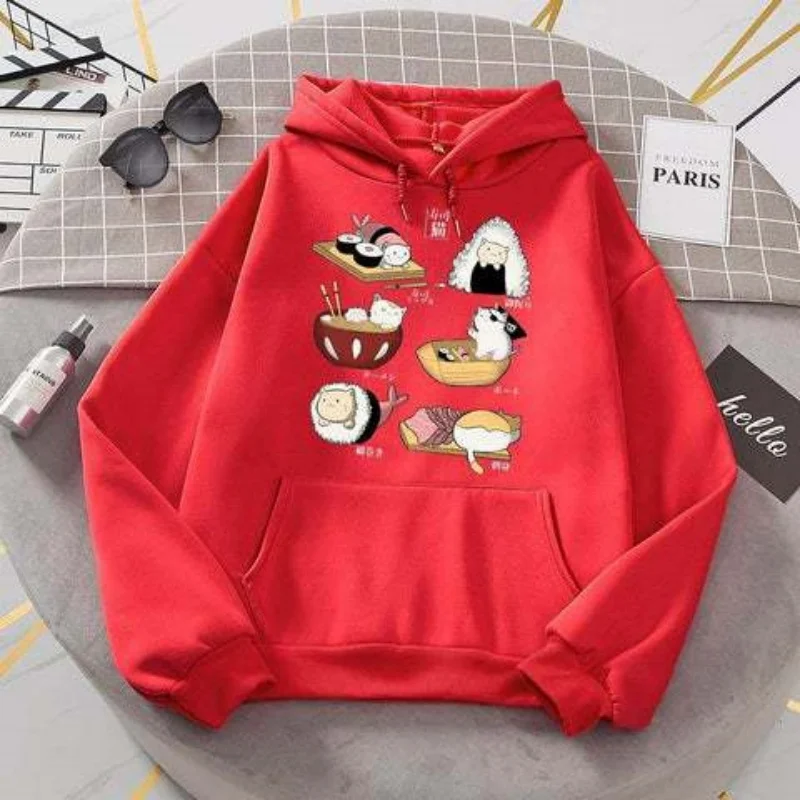 Autumn and winter cartoon print pattern casual sports fashion comfortable off shoulder sleeves hooded shirt top