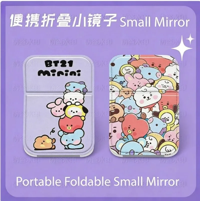 

Складное зеркало BT21 Idol 2026, портативное дорожное зеркало для макияжа, маленькое кожаное зеркало, украшение для стола в студенческом общежитии