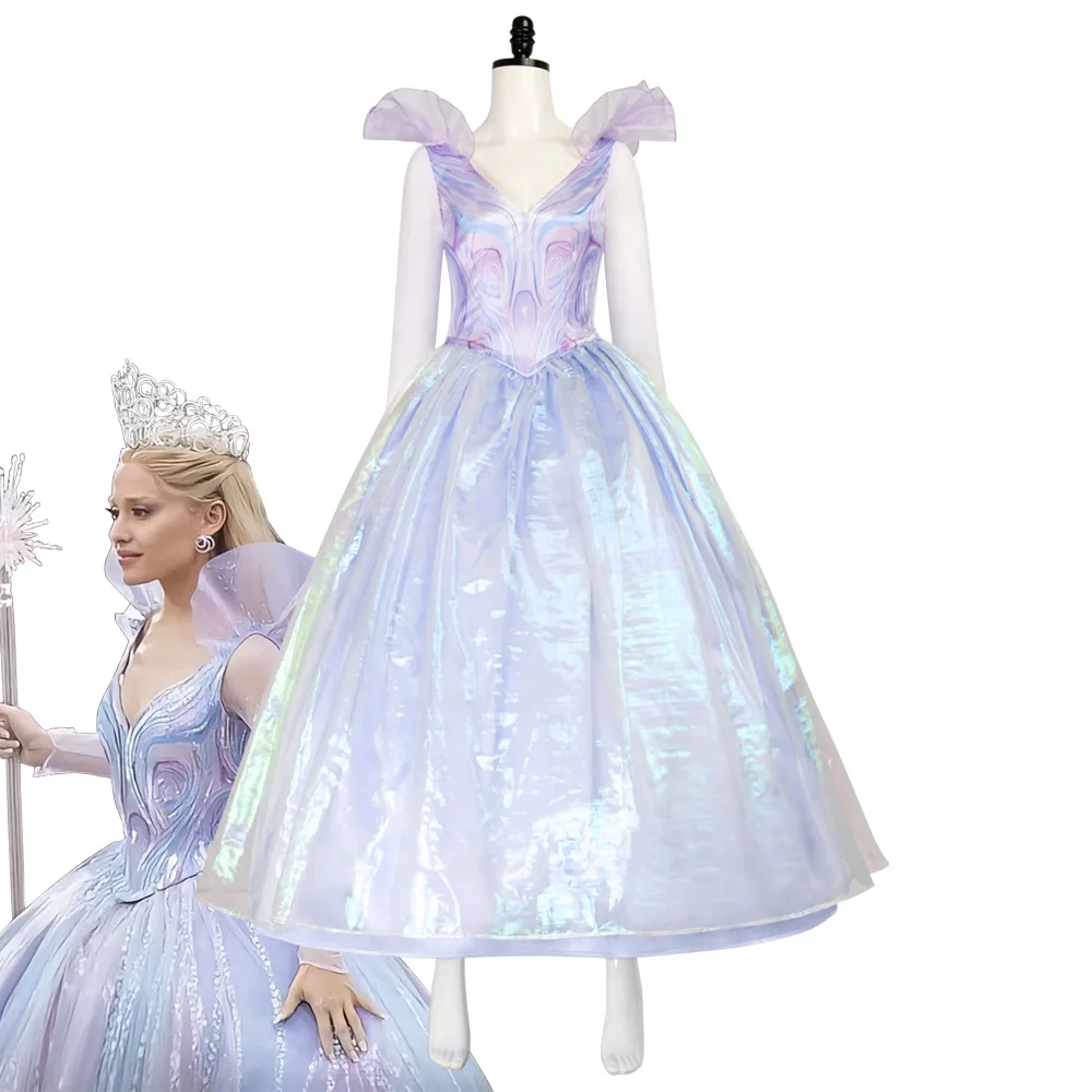 wicked glinda blue dress Wicked 2024 Glinda Women Pink Blue Striped Dress Cosplay Costume Outfi –  TrendsinCosplay main image 1