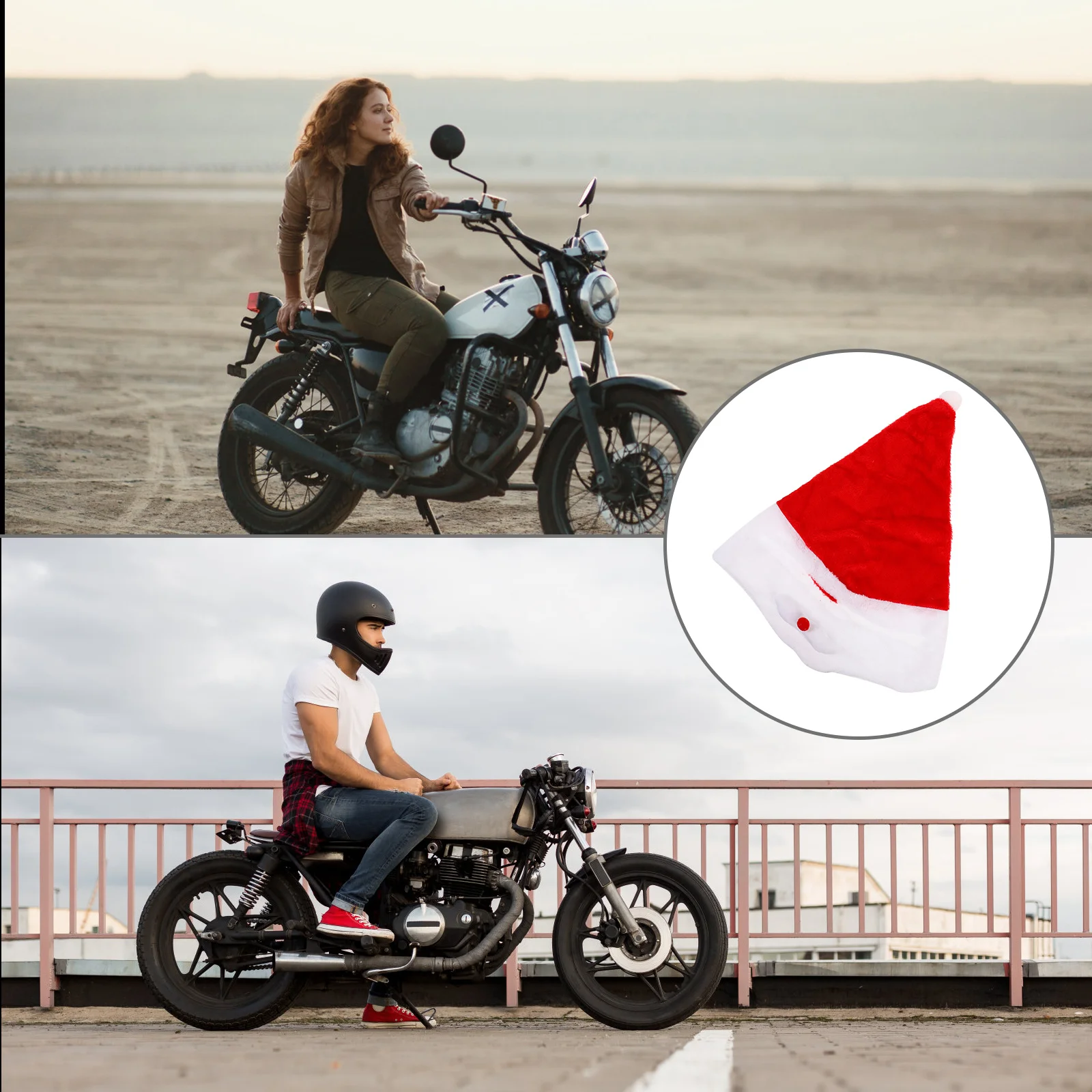 

1Pcs Santa Motorcycle Cover Velour Material Christmas Decor Winter Riding Protection Fit Most Helmets