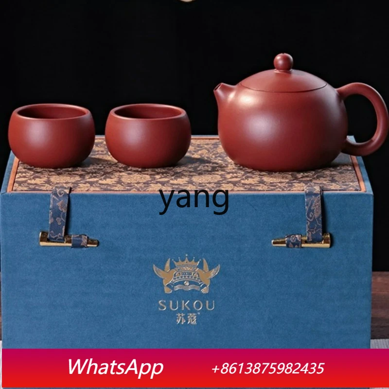 

MM Dahongpao Purple Clay Teapot One Teapot Two Cups Set Handmade Tea Brewing Pot Tea Set Holiday Gift