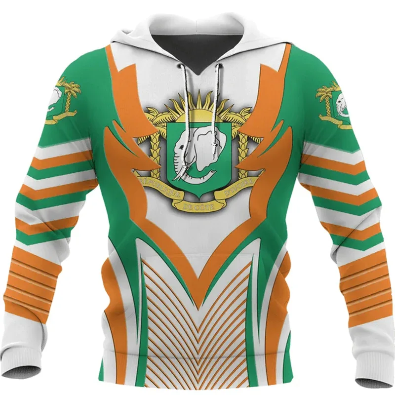 1 Piece Custom Your Picture Ivory Coast Flag Map Graphic Sweatshirts CI National Emblem Zip Up Hoodie For Men Clothing Casual Ma
