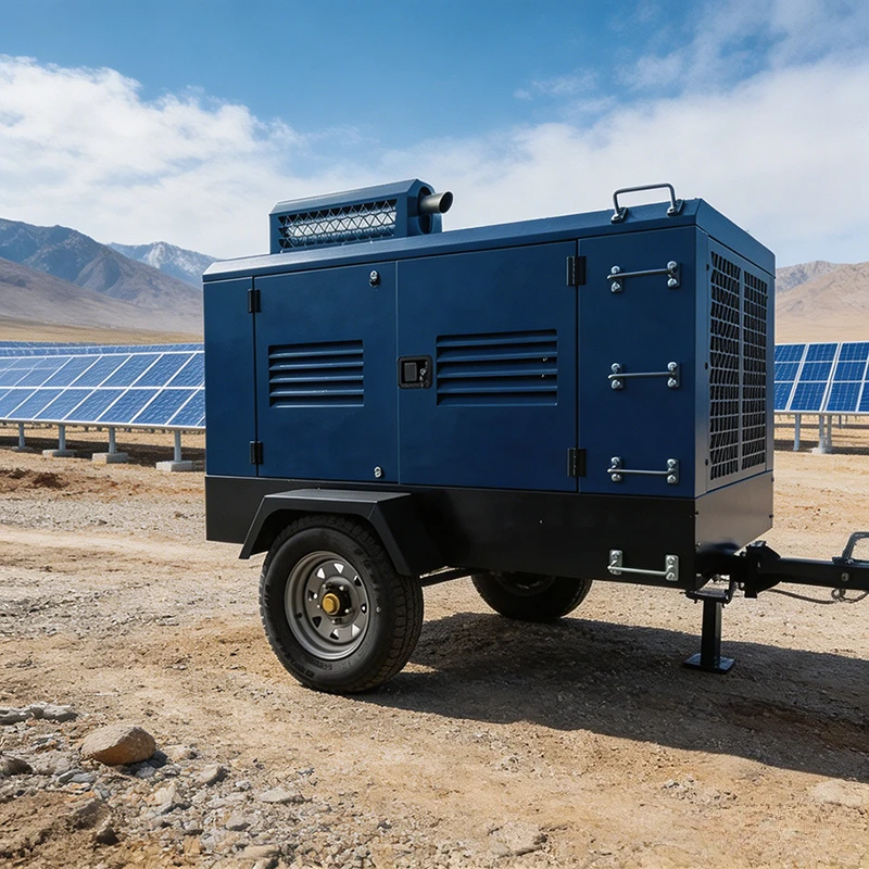 Diesel Screw Air Compressor Portable 2 Wheel Trailer High Flow Airpump For Construction Pavement Mining Drilling Machine Tool