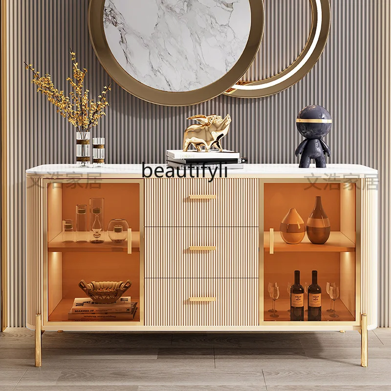 

Light luxury rock slab dining side cabinet Nordic locker entrance against the wall tea and wine cabinet