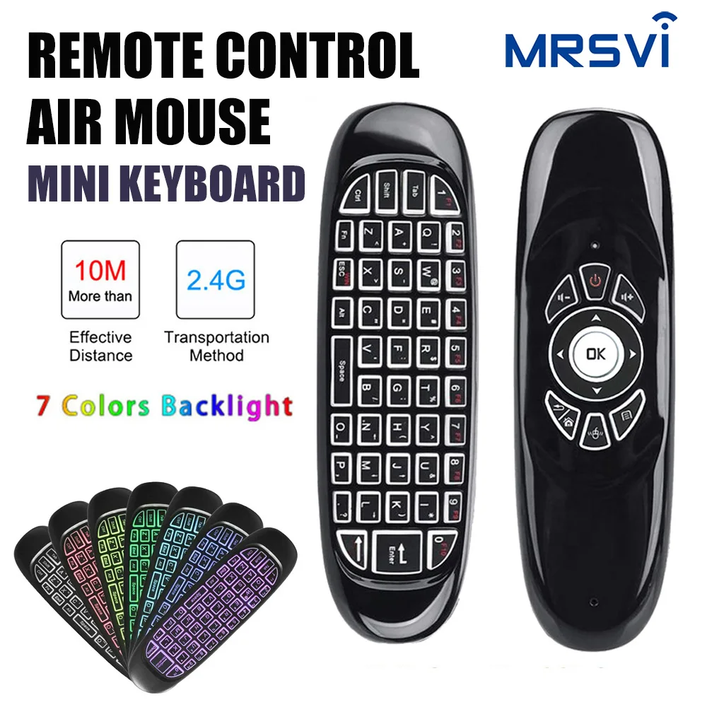 C120 Air Mouse 2.4G RF inteligentny pilot 7 kolorów podświetlenia angielska bezprzewodowa klawiatura dla Android Smart TV Box