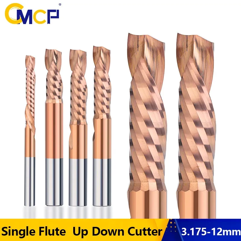 CMCP Compound Milling Cutter Up Down Cut Router Bit Carbide End Mill Single Flute Milling Bit for Woodworking 3.175-12mm Shank