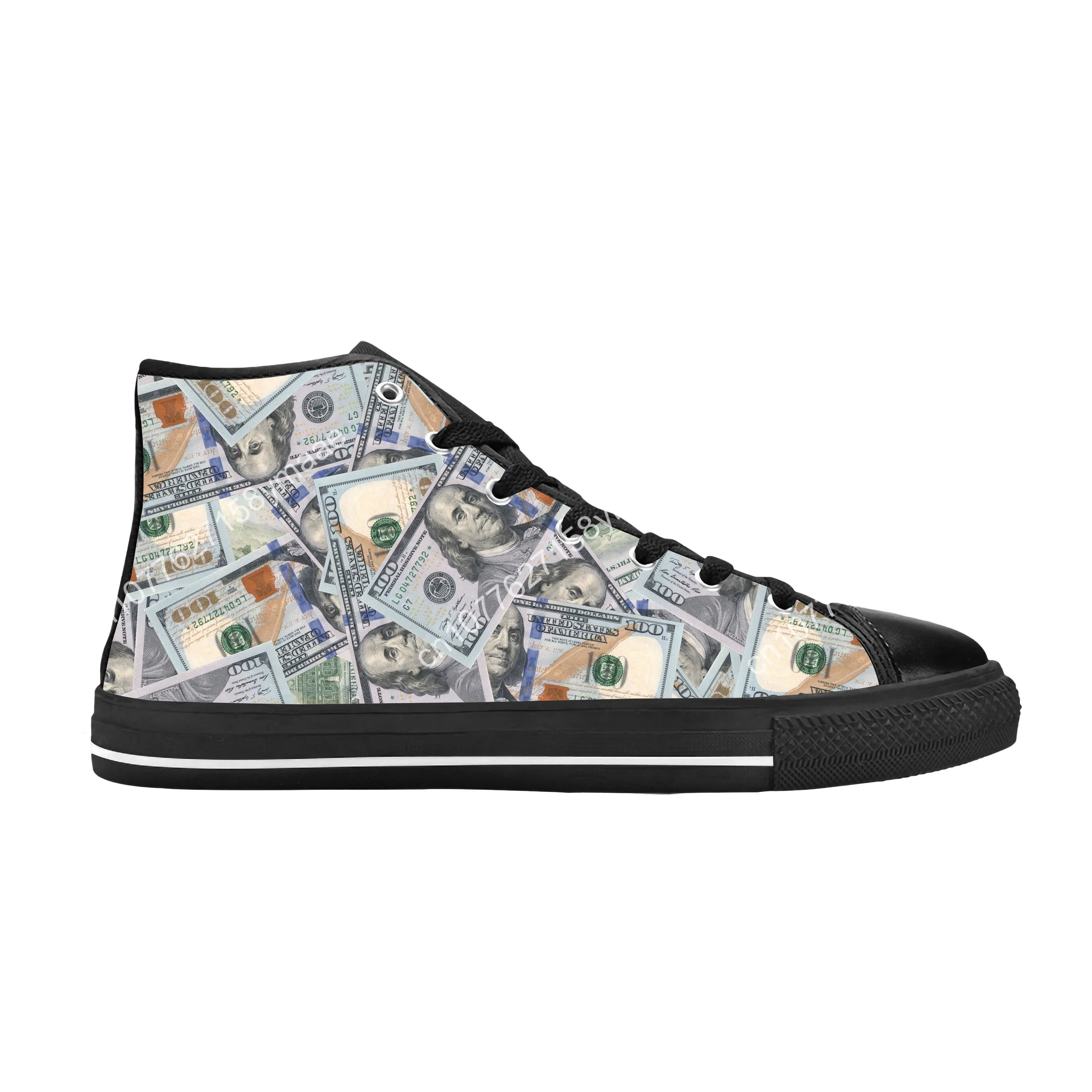 Gothic Dollar Bills Dollars Money Pattern Fashion Casual Cloth Shoes High Top Comfortable Breathable 3D Print Men Women Sneakers