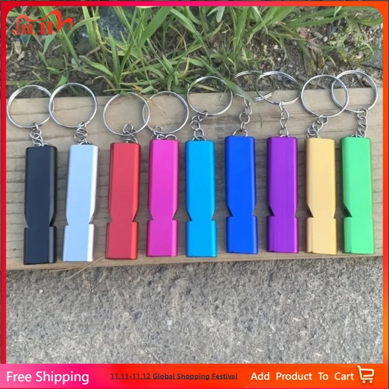 

Portable Aluminum Safety Whistle Outdoor Hiking Camping Survival Emergency Key Chain Multi-tool Double Tube Survival Whistle