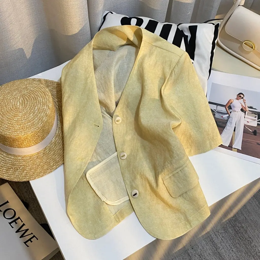 

Summer New Style Women's Yellow High-End Suit Jacket Small Fragrance Fashionable Light Mature Slimming Look Trendy Top