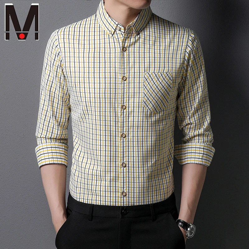 

New Men's Casual Plaid Long Sleeved Collar Shirt Stylish and Comfortable in Summer Wrinkle Resistant Top Without Ironing