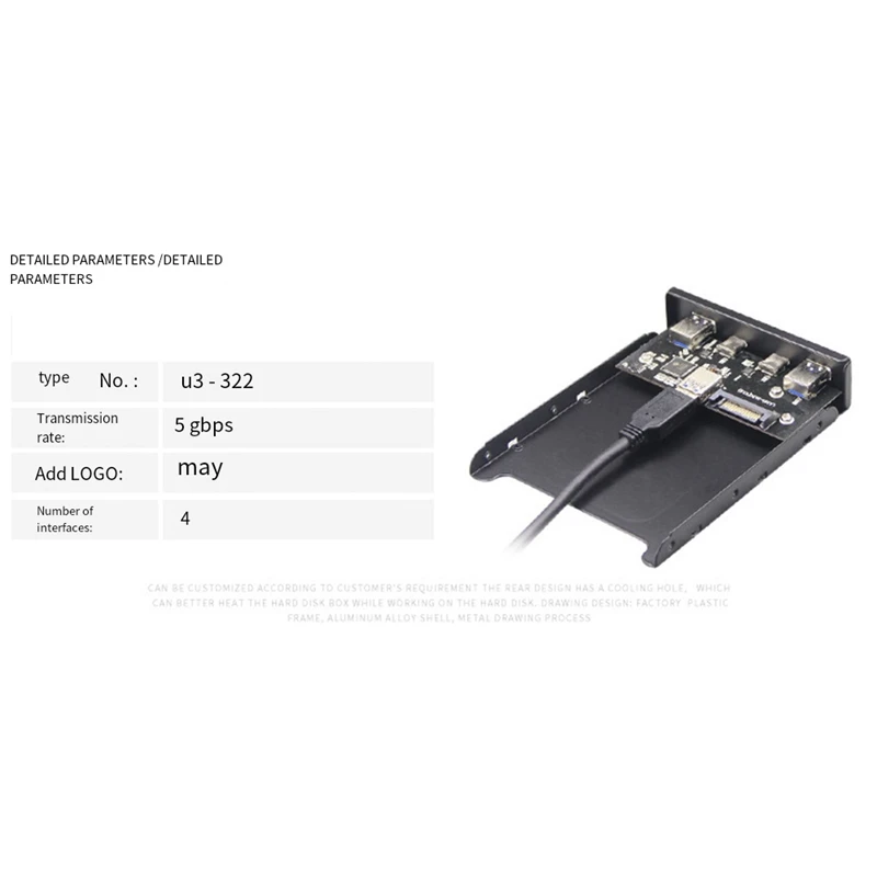 Top-USB Hub USB C Hub 3.5 Inch Floppy Drive Front Panel 2 Port USB 3.0 + 2 Port USB 3.1 Type C 20 Pin Connector