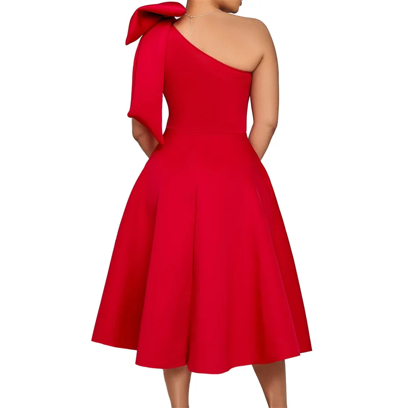 A Line Simple Tea Length Bow Sashes One Shoulder Evening Bridesmaid Dresses Wedding Party Formal Prom Birthday Floor Length