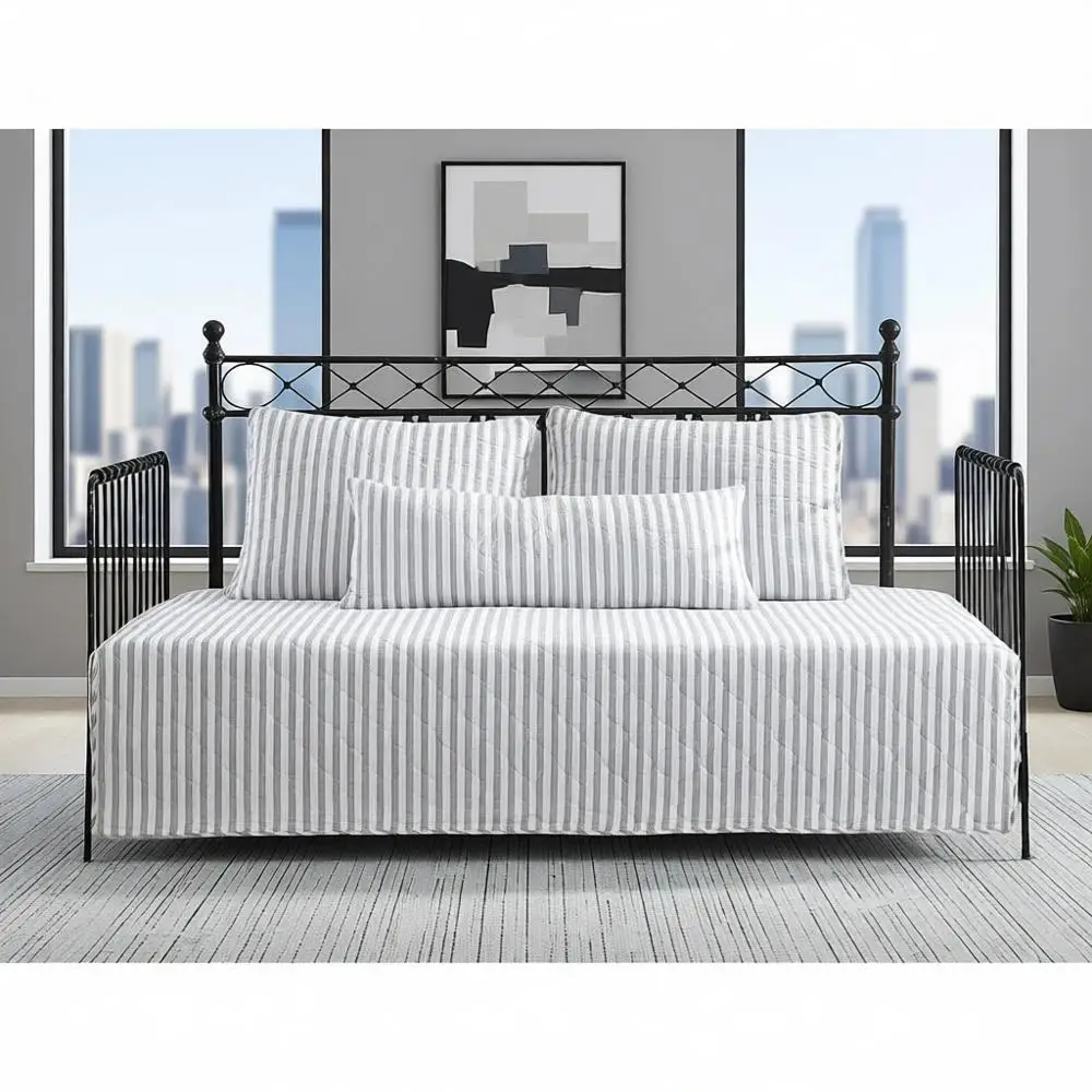 

Reversible Cotton Daybed Set with Matching Shams and Deco Pillows - Willow Way Grey