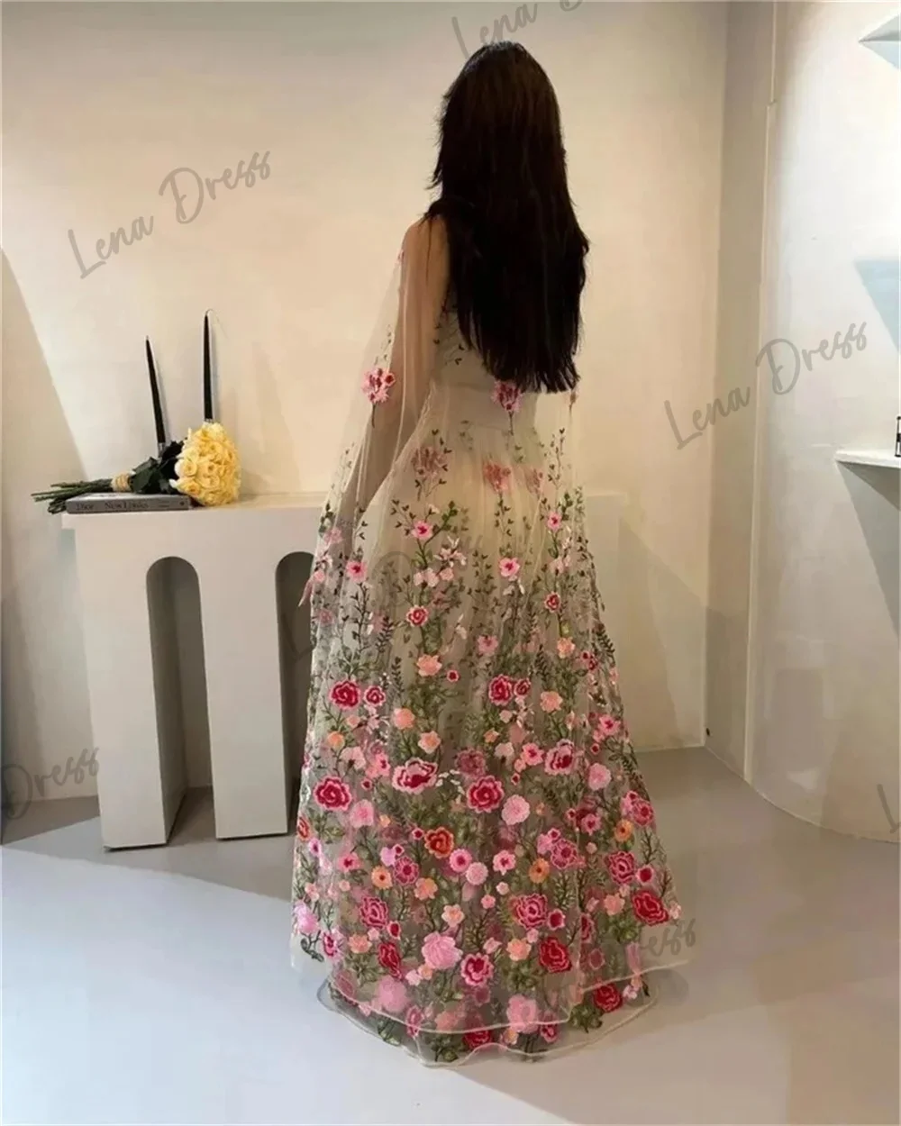 Vestido de graduación de encaje bordado para mujer, vestidos de ocasión Formal para ocasiones formales, flores hechas A mano, línea A, vestido de