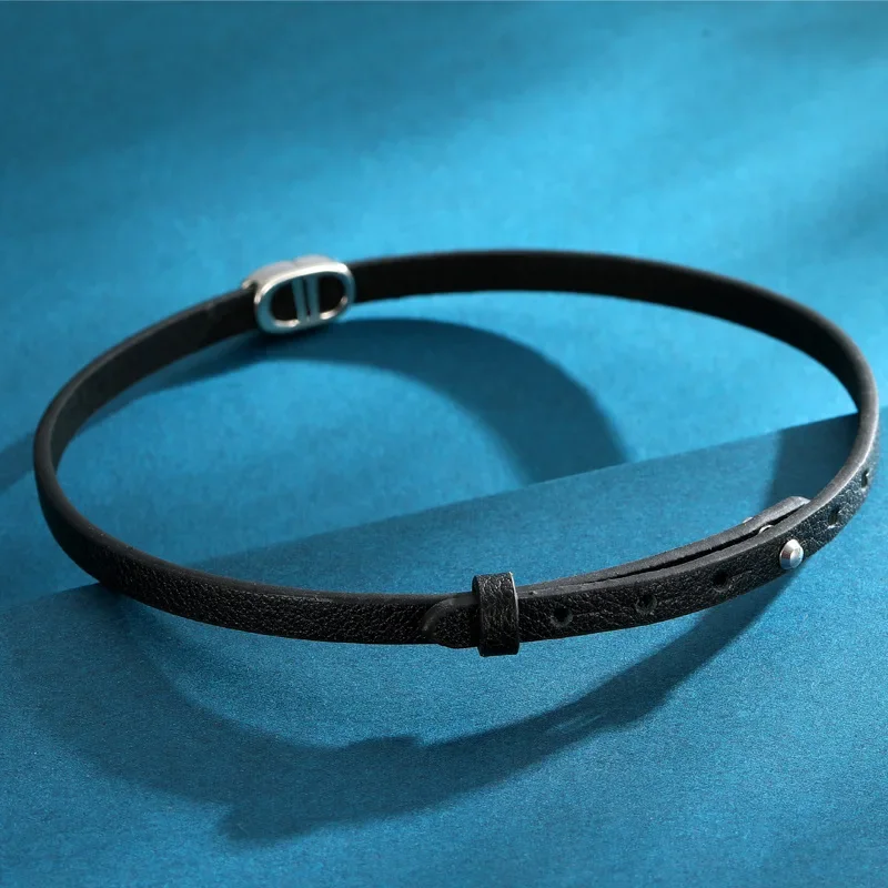 

Black neck strap, neck chain, genuine leather double D pure Desire letter necklace, neck ring, niche design, collarbone chain
