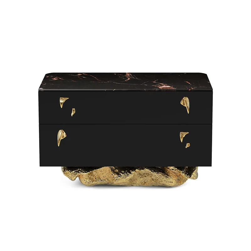

Light luxury solid wood bedside table Italian style home bedroom art brass storage locker