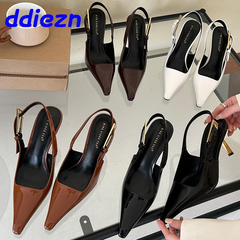 Fashion Slingback Metal High Heels Pumps Shoes For Women New In 2024 Buckle Strap Female Pointed Toe Footwear Ladies Heels Shoes