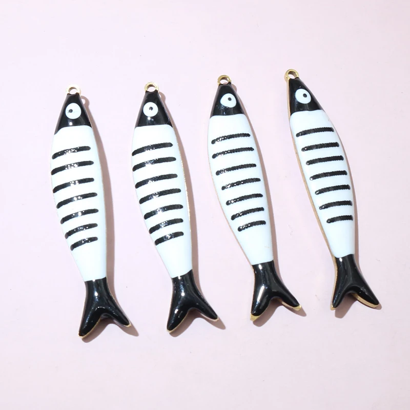 10pcs Enamel Stripe Fish Charms for DIY Jewellery Making
