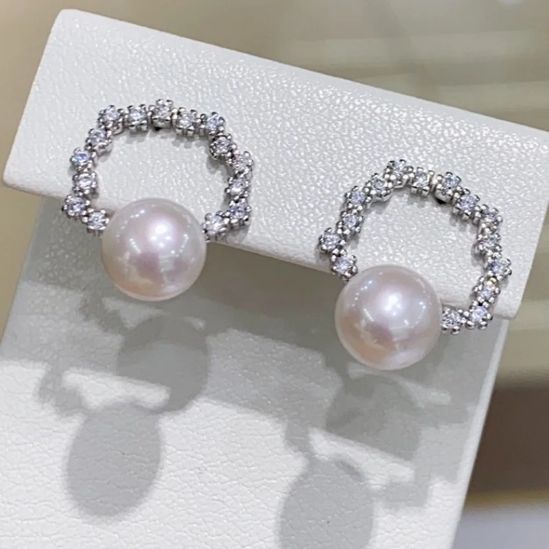 

SGARIT 925 Sterling Silver Pearl Earrings Natural Freshwater Pearl Earrings for Women Inlaid Zircon Daily Jewelry Accessories