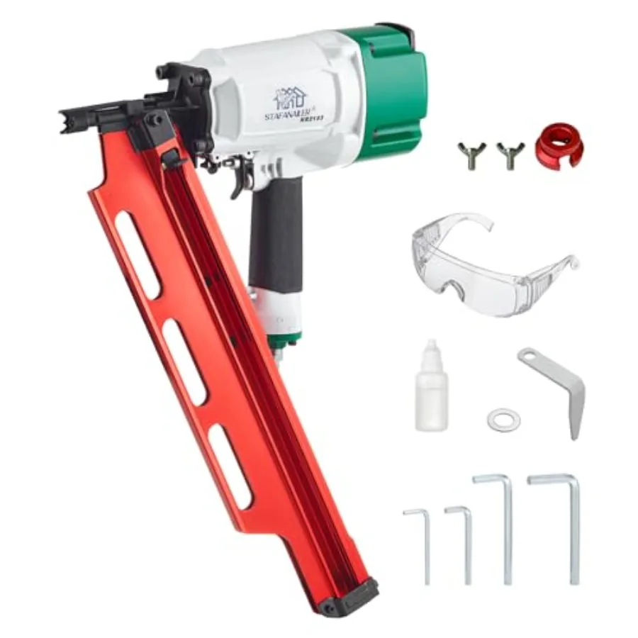 Pneumatyczna gwoździarka do ram NR2183, szybka, w stylu meksykańskim, 21 stopni, aluminiowa, do szybkiego montażu drewnianych domów.