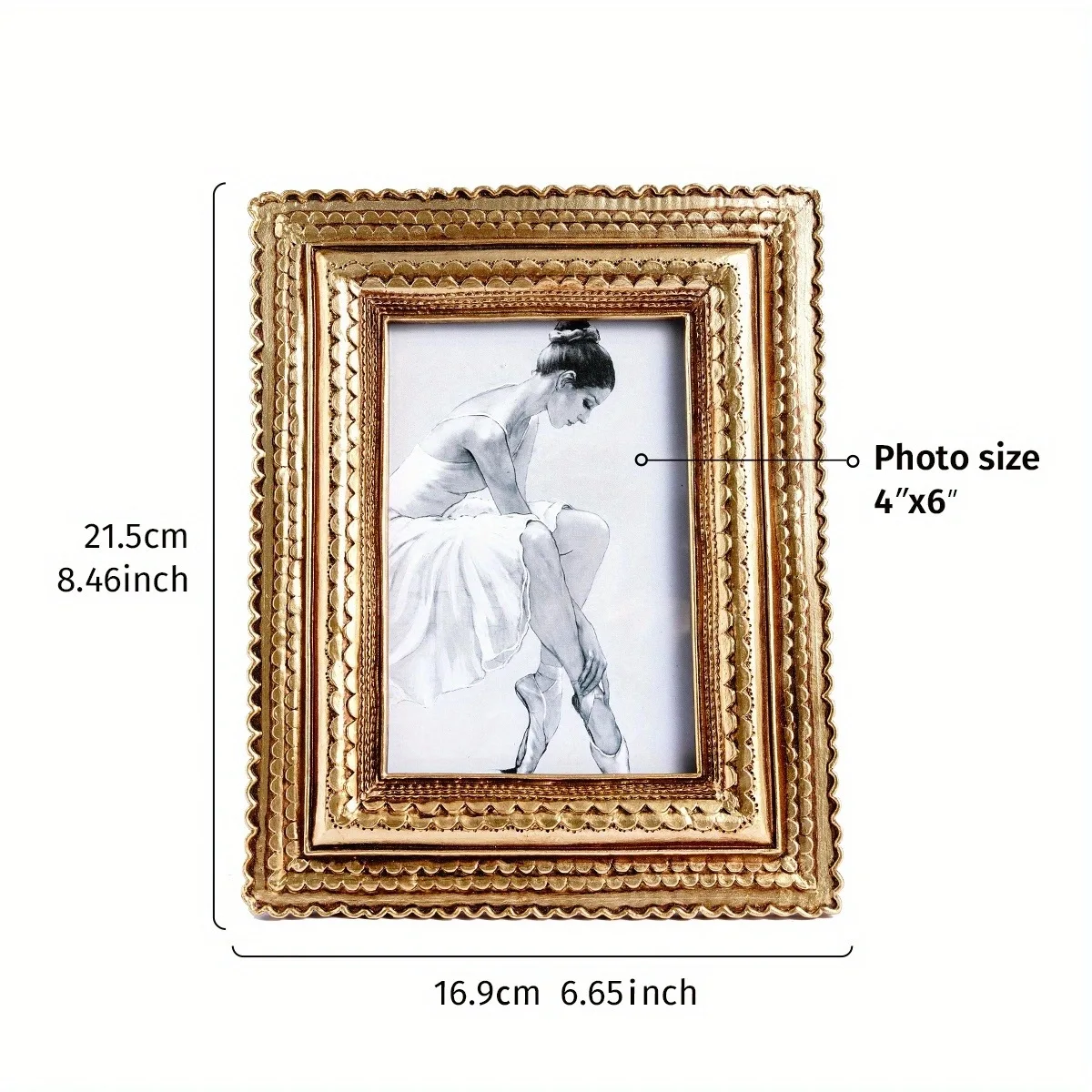 European-style gold lace-patterned decorative border resin photo frame 4*6inch dual-use horizontal and vertical photo display