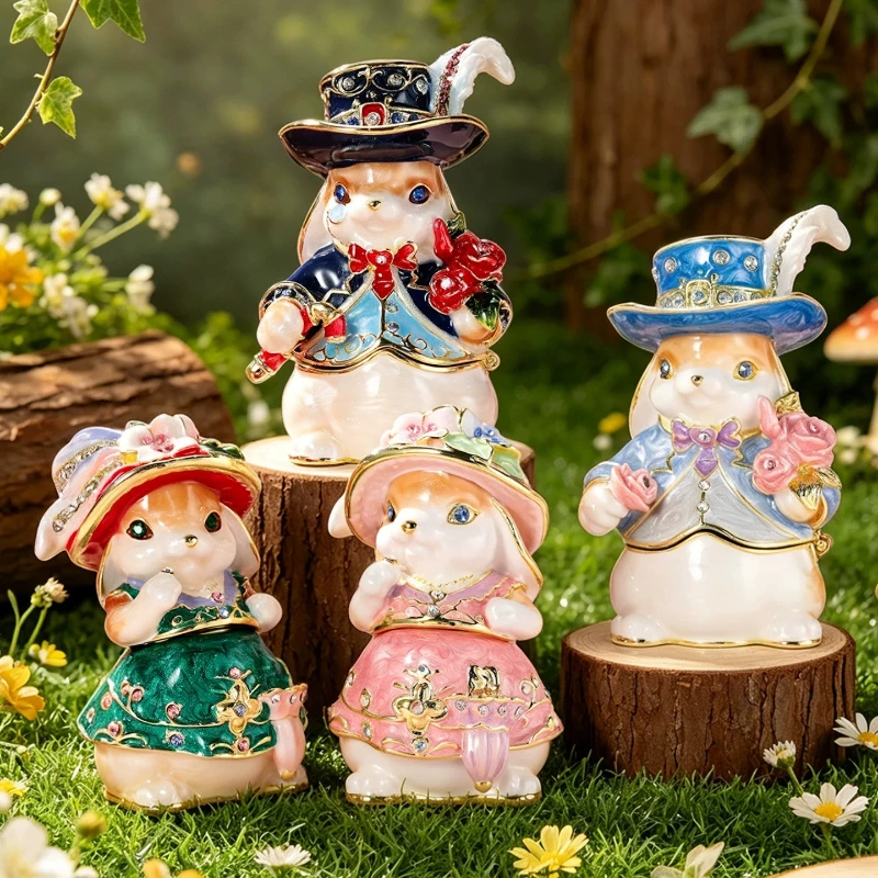 

Kawaii Room Decor Cartoon Duke Rabbit Figurine Miniature Ornament Girl Bedroom Creative Decoration Ring Storage Box Wedding Gift