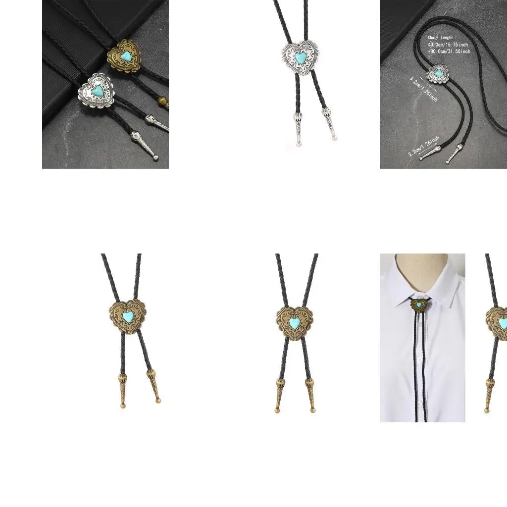 

652F Delicate Stone Bolo Tie Cowboy Punk Necktie Western Bolo Tie Engraving Charm Bolo Tie Cowboy for Shirt Jeans