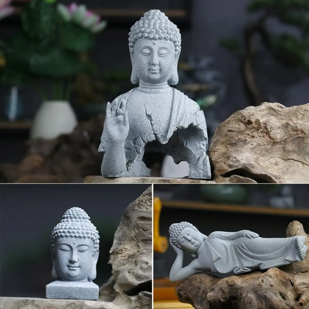 Reclining Buddha Sandstone Buddha Green Sandstone Sitting Posture Buddhist Figurine Ornament Oriental Culture Zen