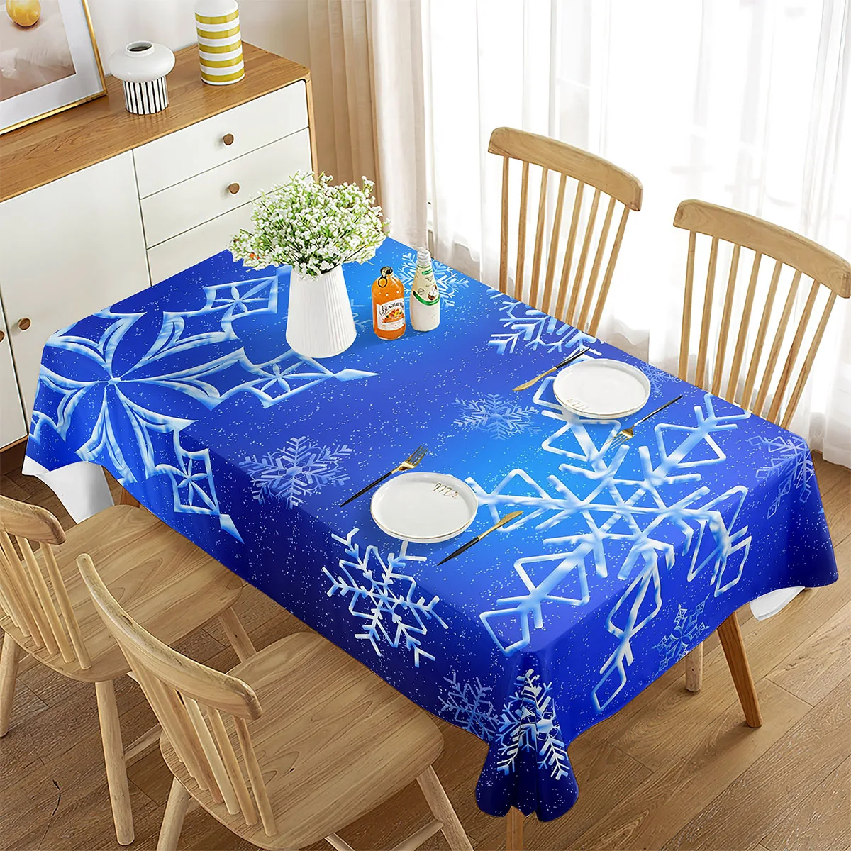 

Tablecloth Rectangular Winter Snowflakes Petal Decor Beautiful White Snowflakes Tablecloth for Home Kitchen Dining Room Banquet