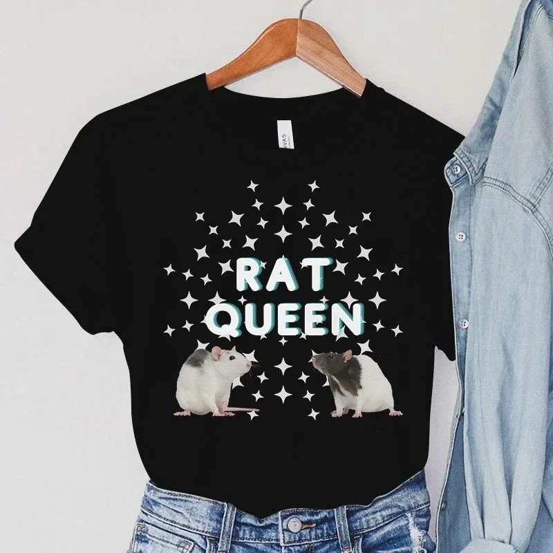 Rat T-Shirts Women's Rat Queen Clothing Harajuku Stars TShirts Vintage Animal Fashion Female TShirts Rat Casual Women T-Shirts