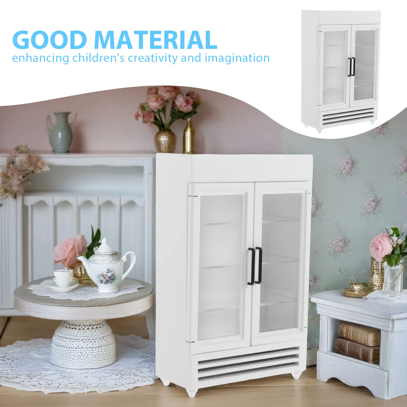 Poppenhuis miniatuur houten koelkast 1:12 schaal realistische minikoelkast voor poppenhuis keukenmeubilair ambachtelijke fotografie