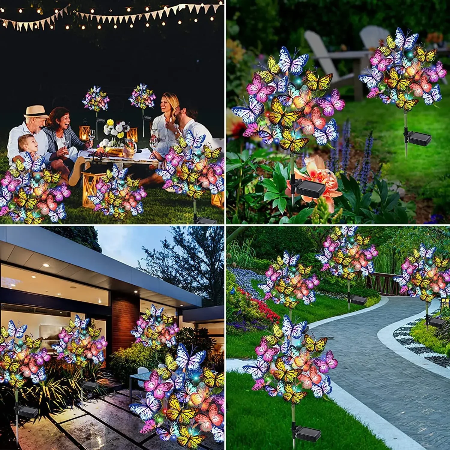 LED Solar Garden Lights Simulation Color Butterfly Lawn Light Ground Plug Lamp Waterproof Lantern Holiday Outdoor Decoration