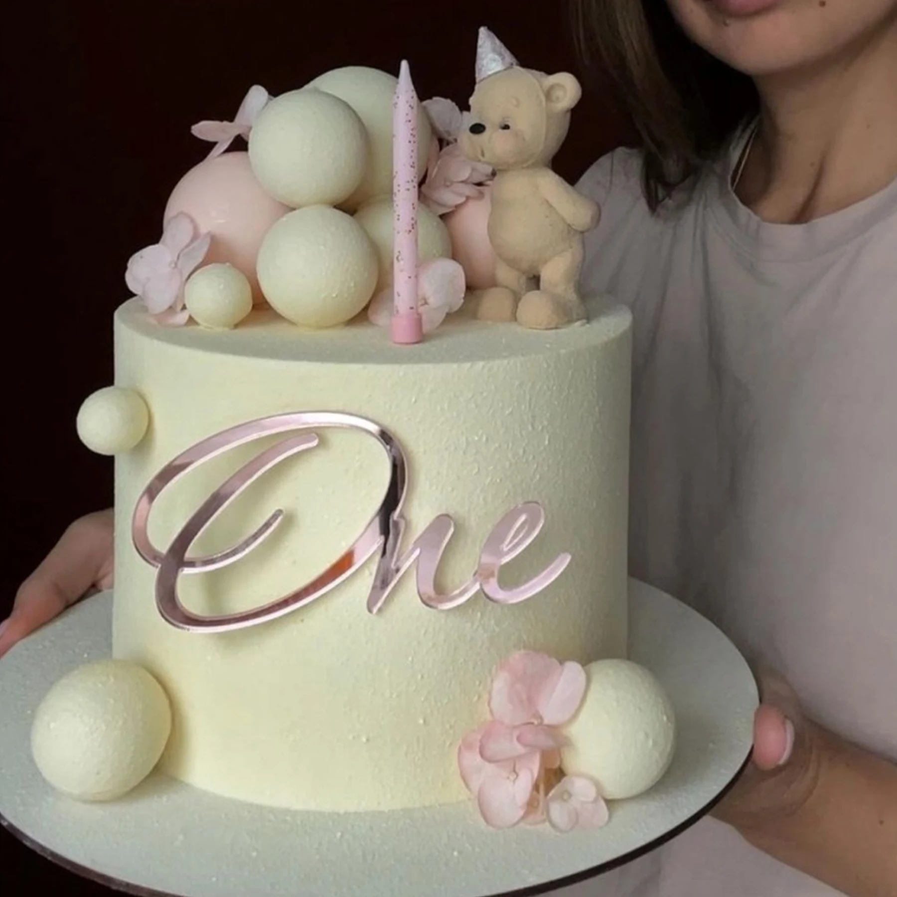 Ins アクリル 1 誕生日ハッピーケーキトッパー 誕生日パーティー 子供ケーキトッパー 1 歳用 デザートケーキデコレーション ベビーシャワー