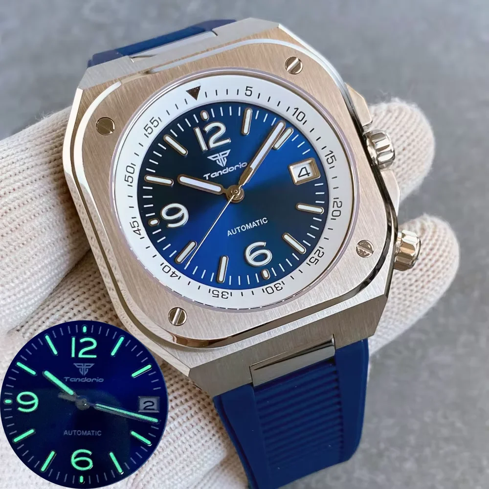 

Tandorio 42 мм большой квадратный корпус NH35 автоматические мужские часы с циферблатом Sunburst с сапфировым стеклом GMT вращающееся кольцо с главой стеклянная задняя крышка