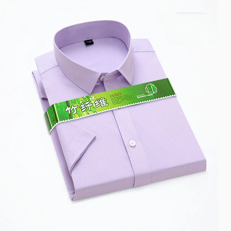 New in shirt Bamboo Fiber elastic short sleeve shirts for men solid color slim fit formal plain shirt green white office clothes