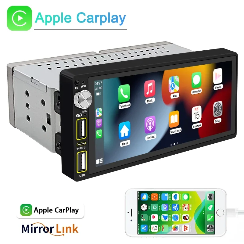 car radio 1 din pantalla gps carplay 6.86inch android auto universal car audio player