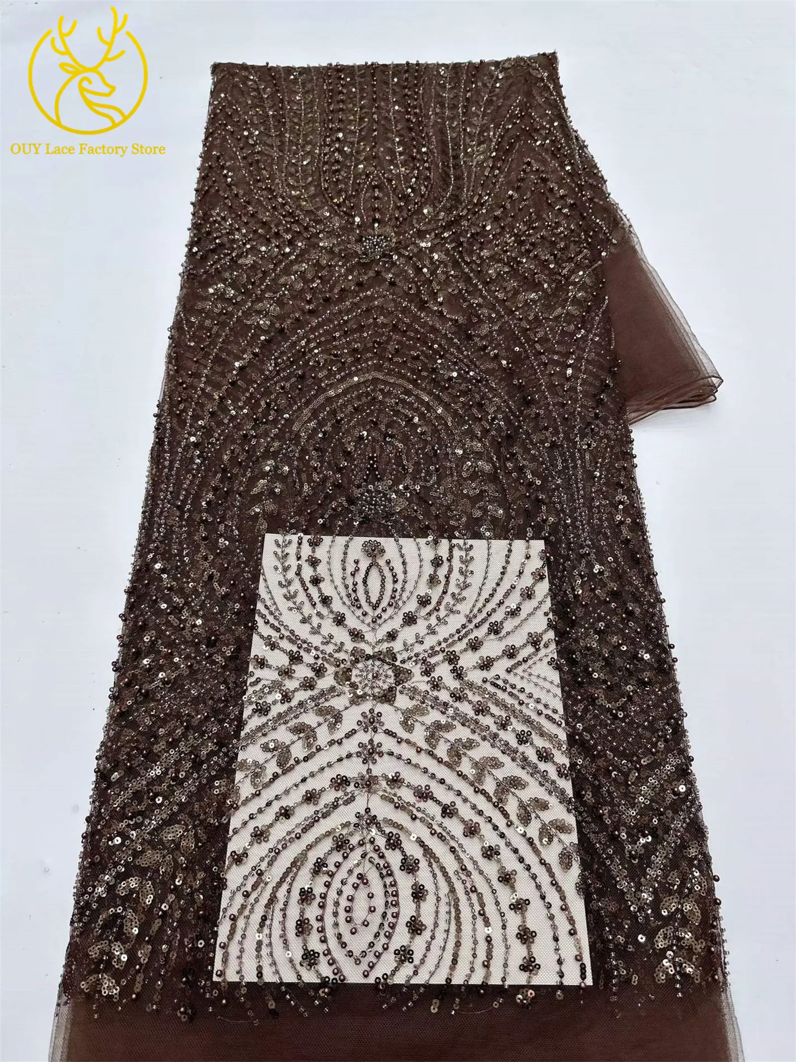 5 Yards afrikanischer Perlen-Pailletten-Spitzenstoff 2026 Hochwertiger nigerianischer französischer Tüll-Mesh-Spitzenstoff für Hochzeitskleider zum Nähen – Detail 27