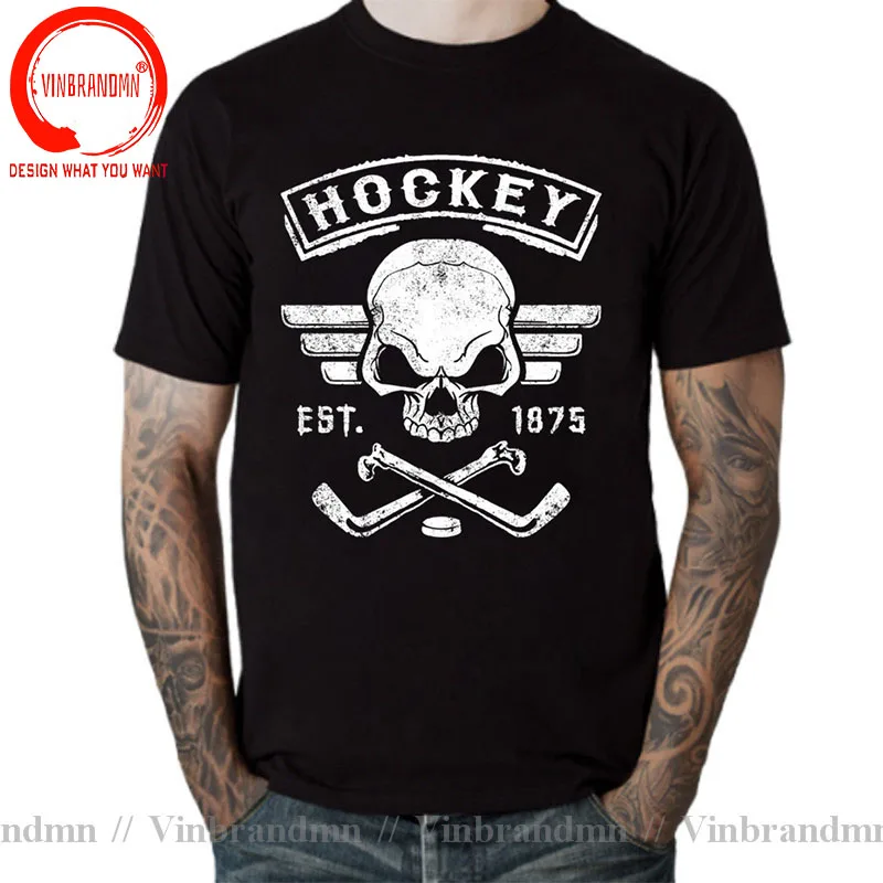 Vintage Men's T Shirt Hockey Skull Bones Print Tees Casual Grunge Canada Hockey Pullover Oversized Mens Clothing Outdoor T-Shirt