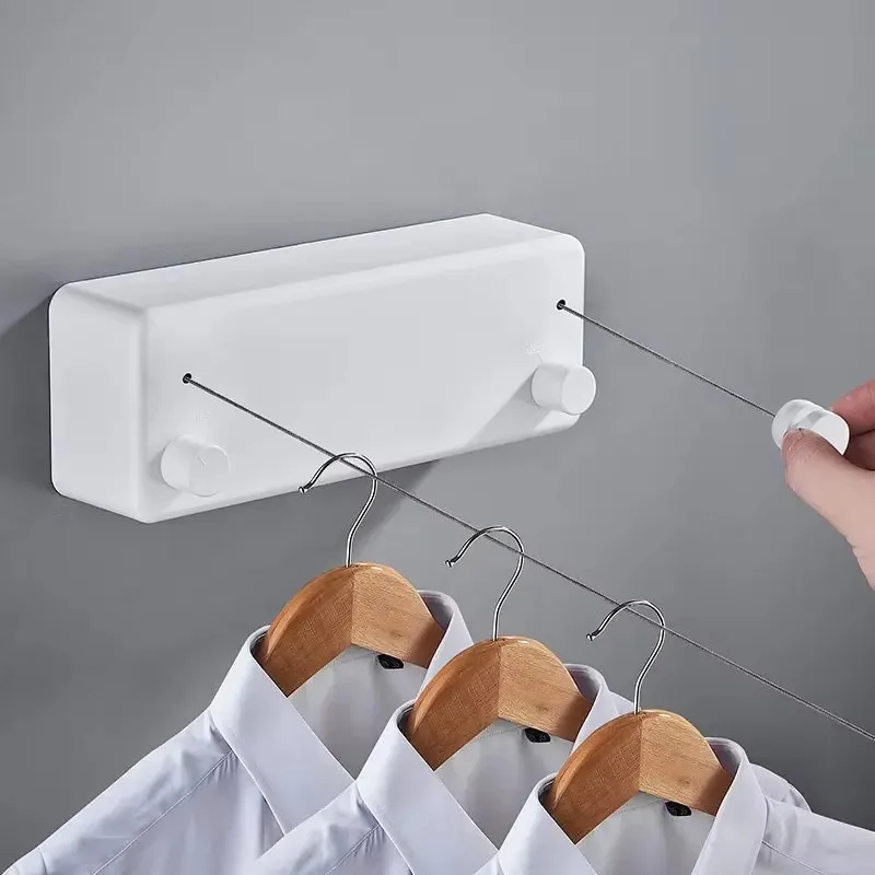 Retractable Clothesline Laundry Line with Adjustable Stainless Steel Double Rope,Wall Mounted Space-Saver Drying Line