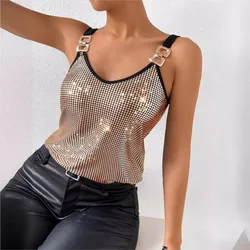 Nowy styl Cekinowy łańcuszek Camisole Dla Kobiet Lato V Szyja Brokatowe Tank Topy Moda Luźna Seksowna Kamizelka Imprezowa Bez Pleców Damskie Tanks