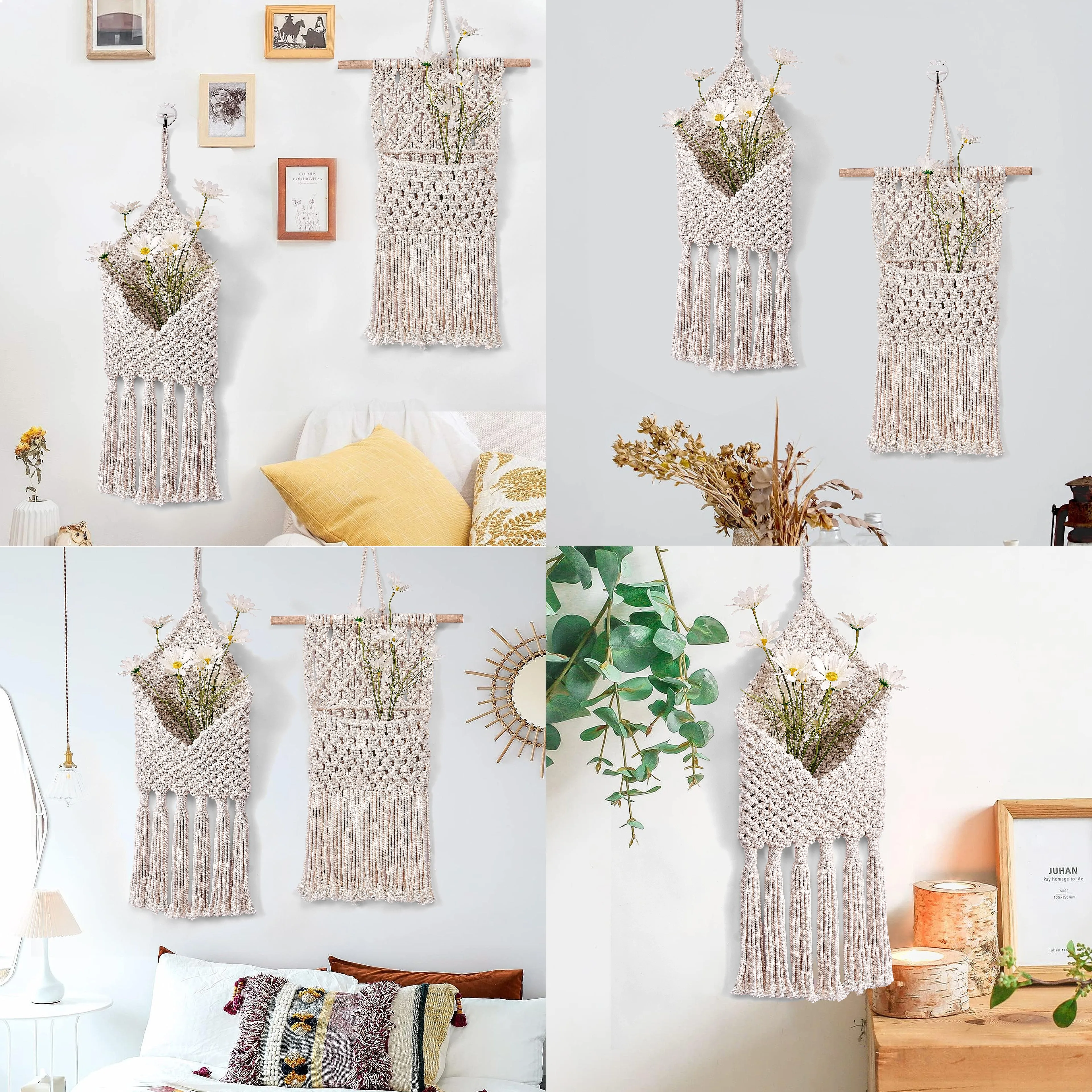 Handwoven Boho Wall Storage Bag Nordic Tapestry Hanging Organizer Net for Home Decor