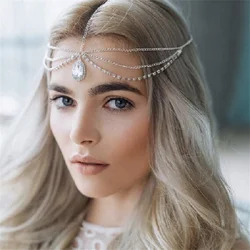 Crystal Forehead Eyebrow Pendant Headwear European American Bride Water Drop Hair Head Chain Bohemian National Head Styling Tool