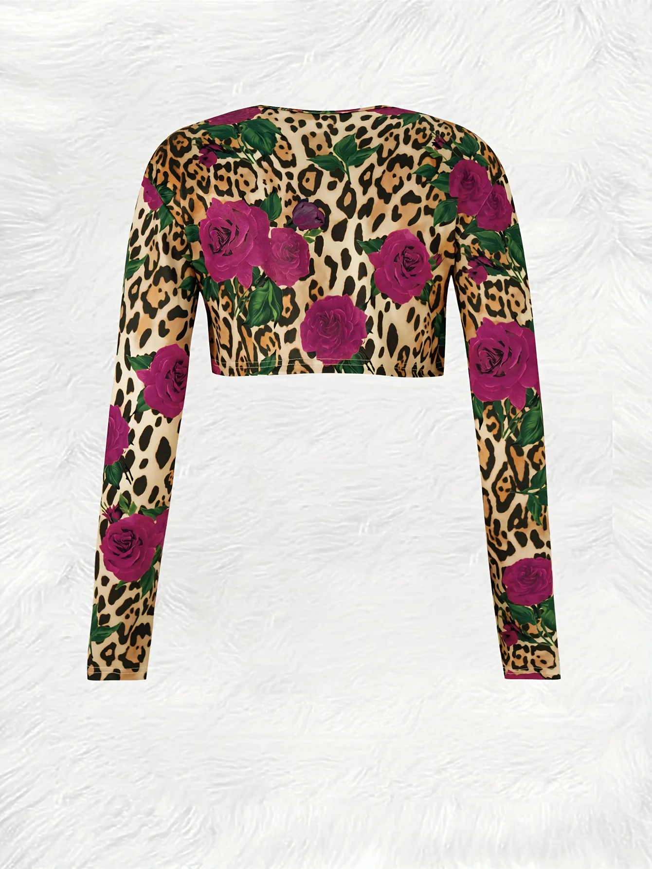 Printed Design Casual Style Leopard Print With Rose Pattern Women's Cardigan