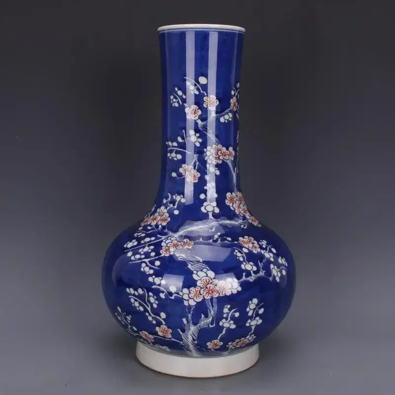 

Blue White Vintage Oriental Vase Sakura Cherry Blossom Trees Narrow Neck Vase Long Neck Antique Vase Jingdezhen