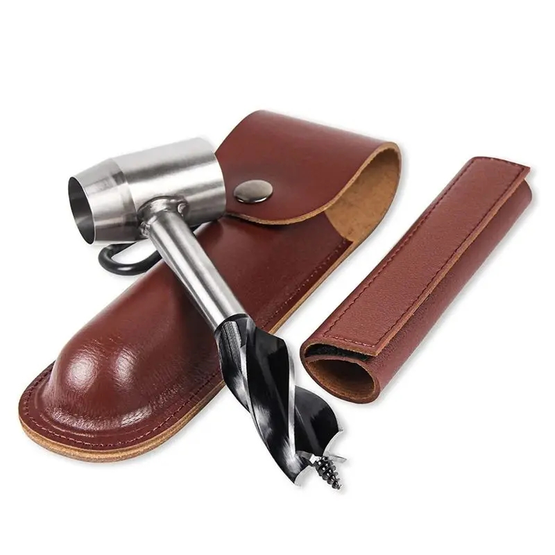 

IALJ-1 Piece Auger Drill Bits Outdoor Survival Punch Tool Camping Manual Hole Maker Wrench Wood Drill Core Woodworking Brown