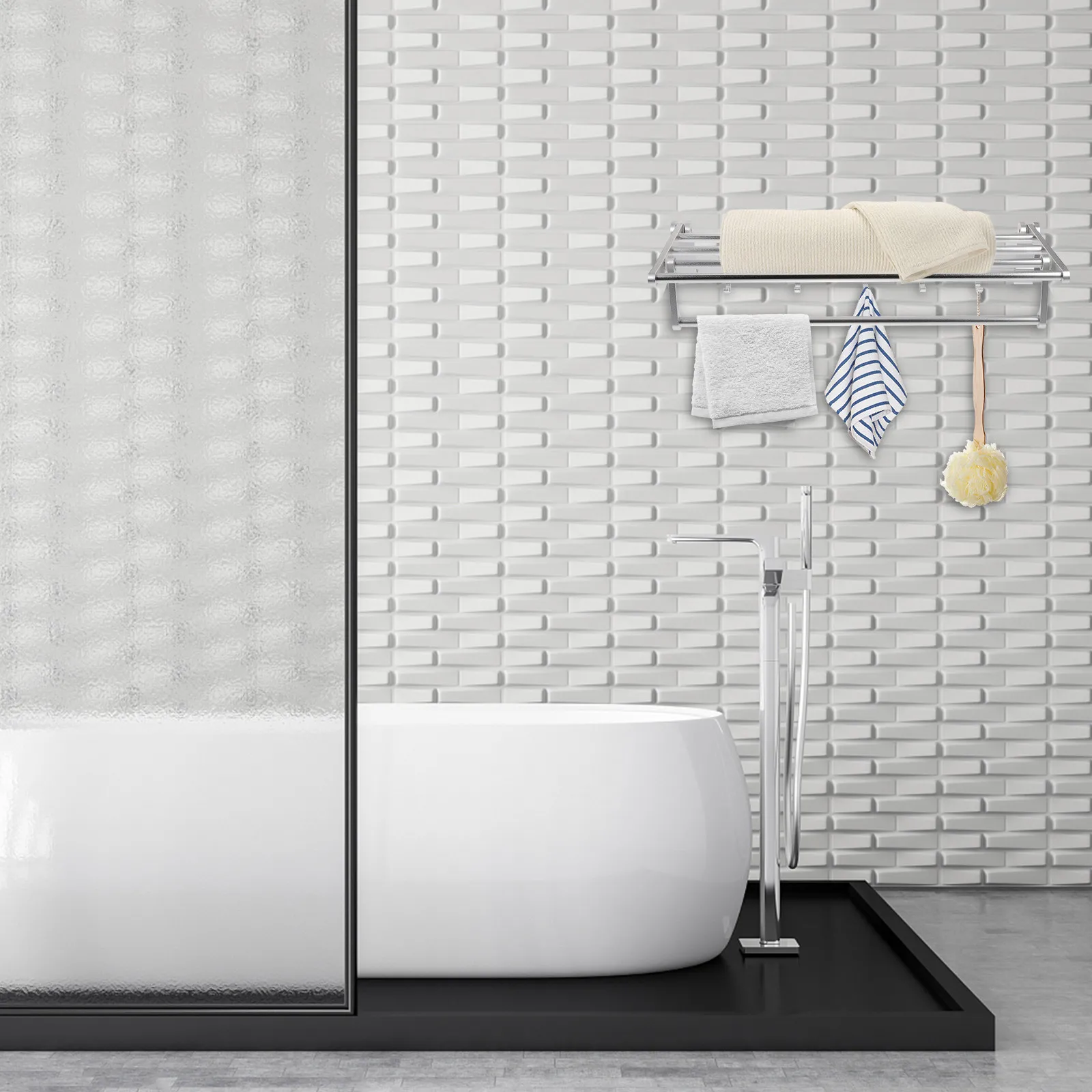 

Wall Mounted Folding Towel Rack Metal Bathroom Organizer Shelf Retractable Storage Hanging Shelf Multipurpose Shower Rack Punch