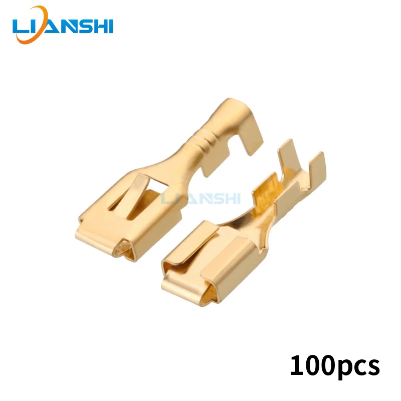 

100pcs 6.3 square insert 6.3 spring DJ621-B6.3B Automotive battery car wiring copper terminal