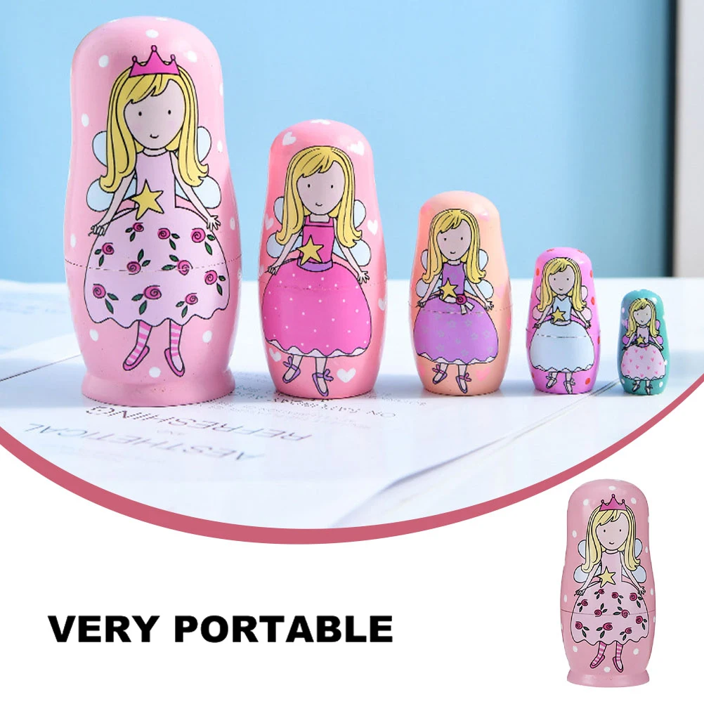 

5 Layer Matryoshka Angel Girl Wood Toy Bright Color Safe Painted Surface Material Kids Play Valentine Gift